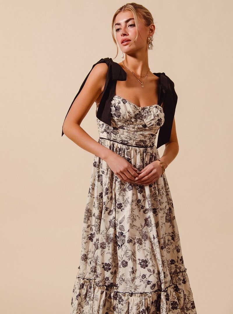 Bow-detailed Vintage Floral Maxi Dress