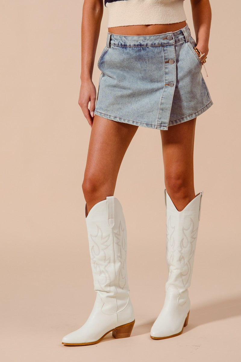 Asymmetric-wrap High-waist Denim Skort - Image 2