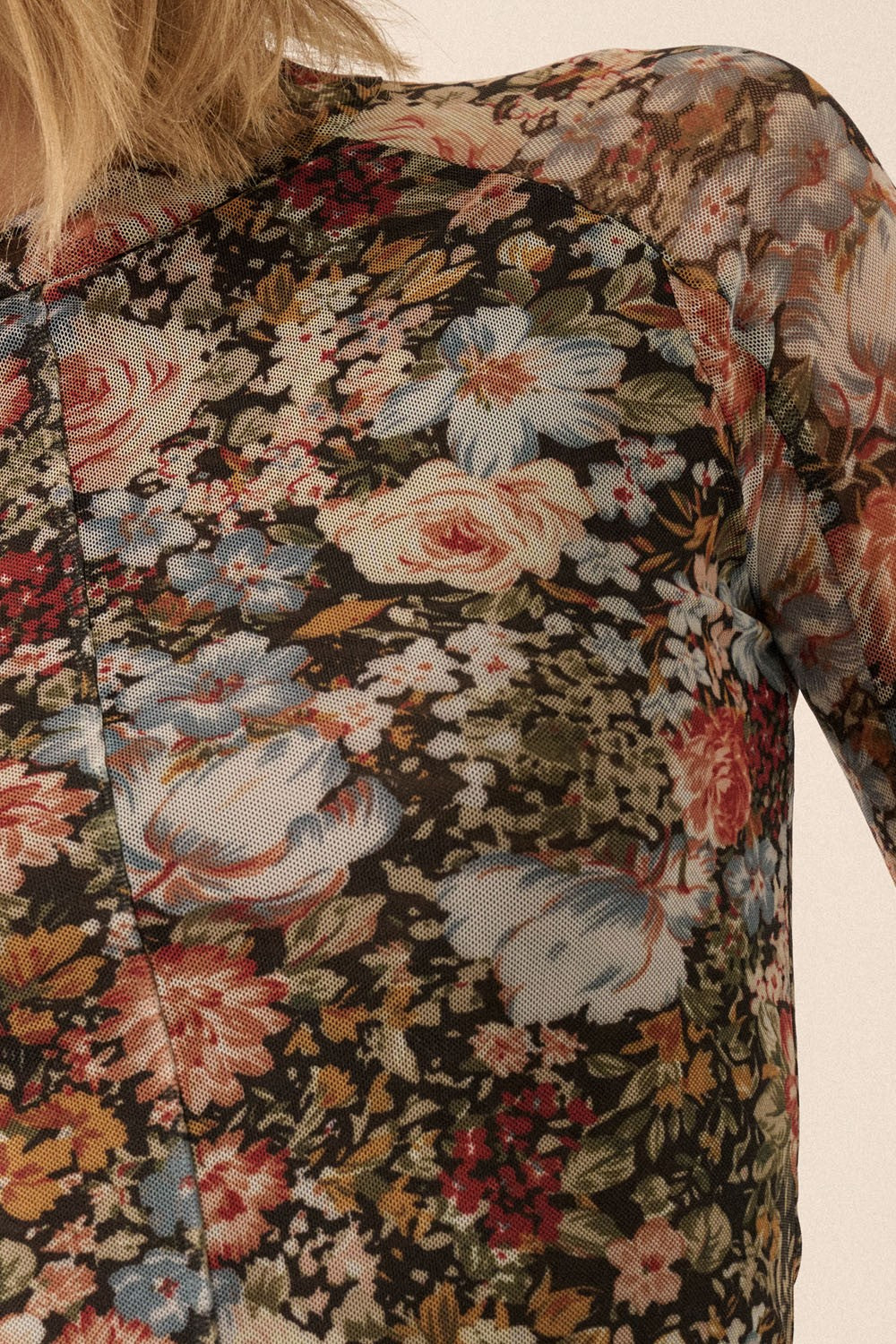Vintage Floral High-neck Sheer Blouse - Image 7
