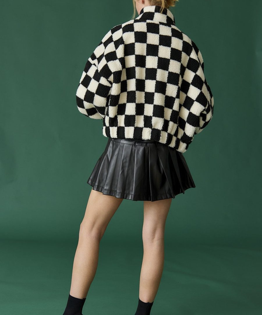 Plush Checkered Cropped Jacket