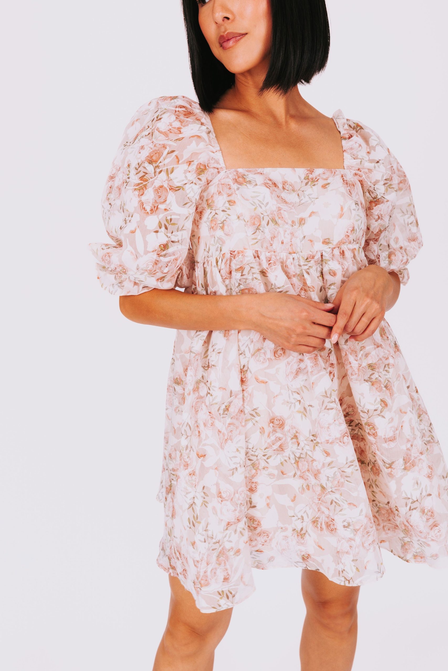 Floral-print Square-neck Puffed-sleeve Babydoll Dress - Image 4