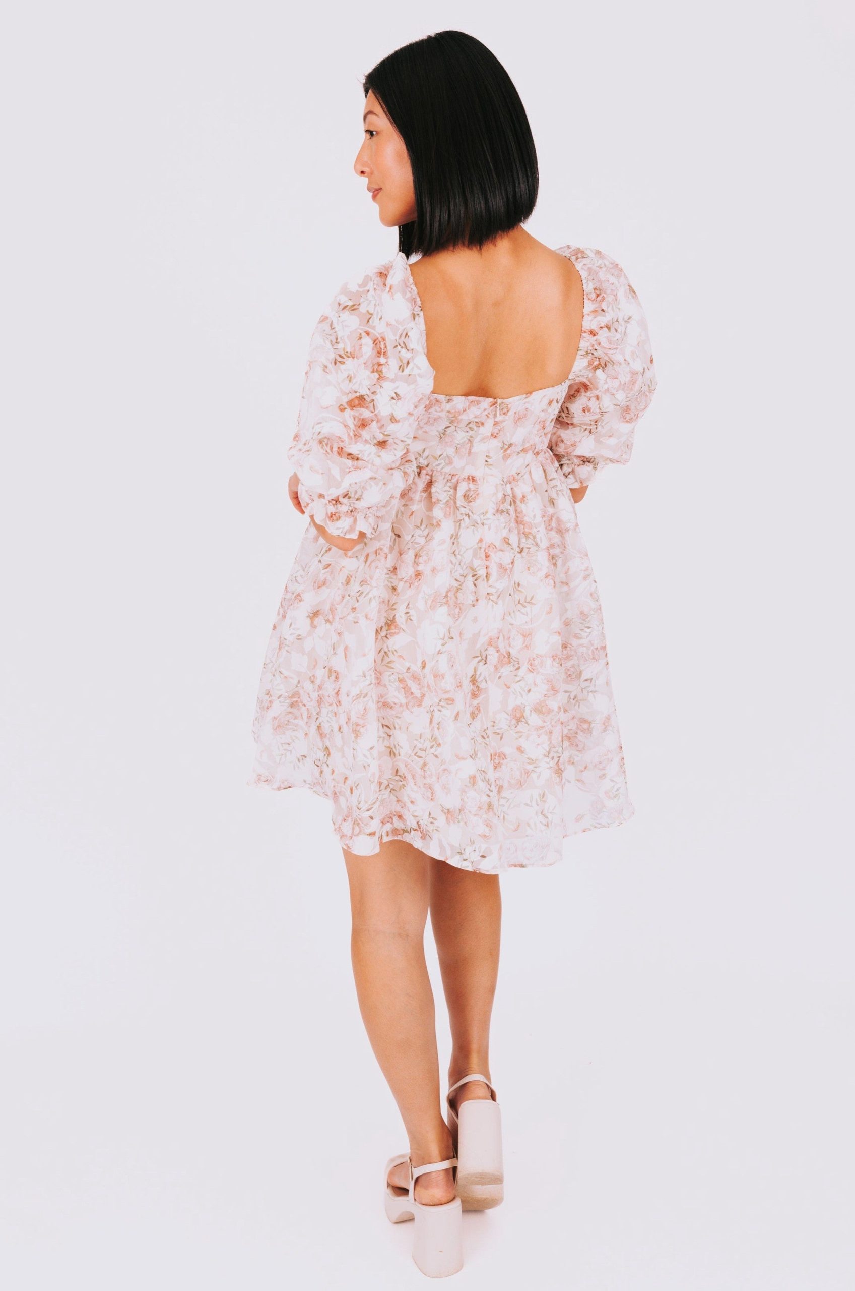 Floral-print Square-neck Puffed-sleeve Babydoll Dress - Image 6