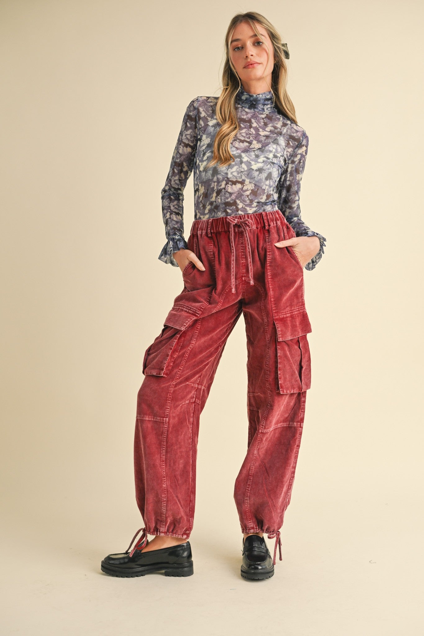 Ruffled-cuff Bohemian Floral Sheer Top