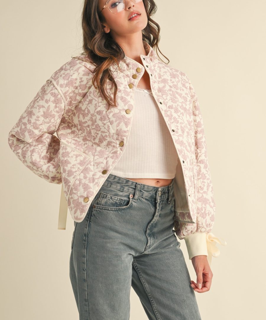 Floral-print Cropped Quilted Jacket
