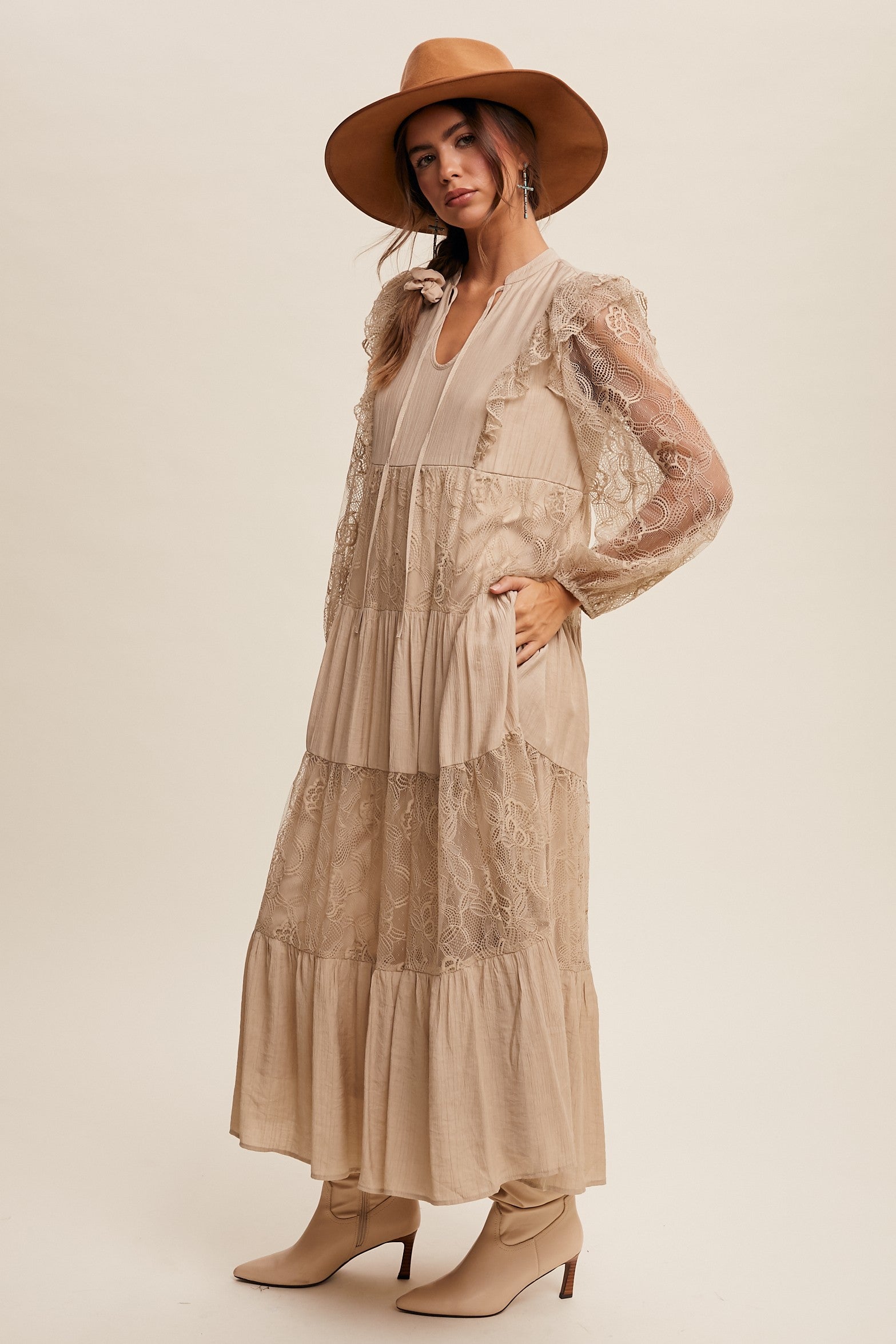 Bohemian Lace-tiered V-neck Maxi Dress - Image 3