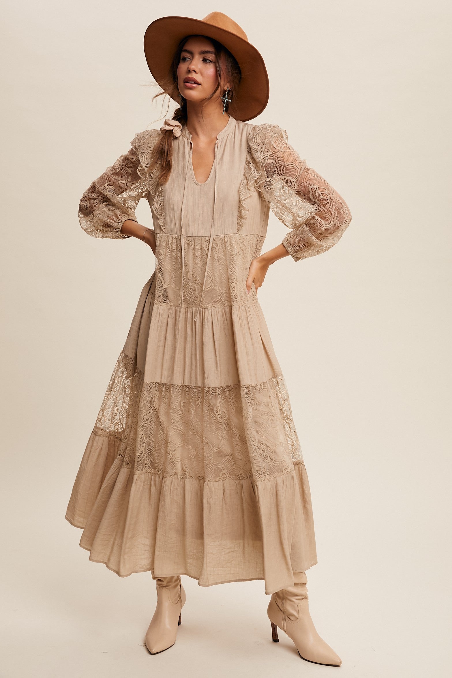 Bohemian Lace-tiered V-neck Maxi Dress - Image 2