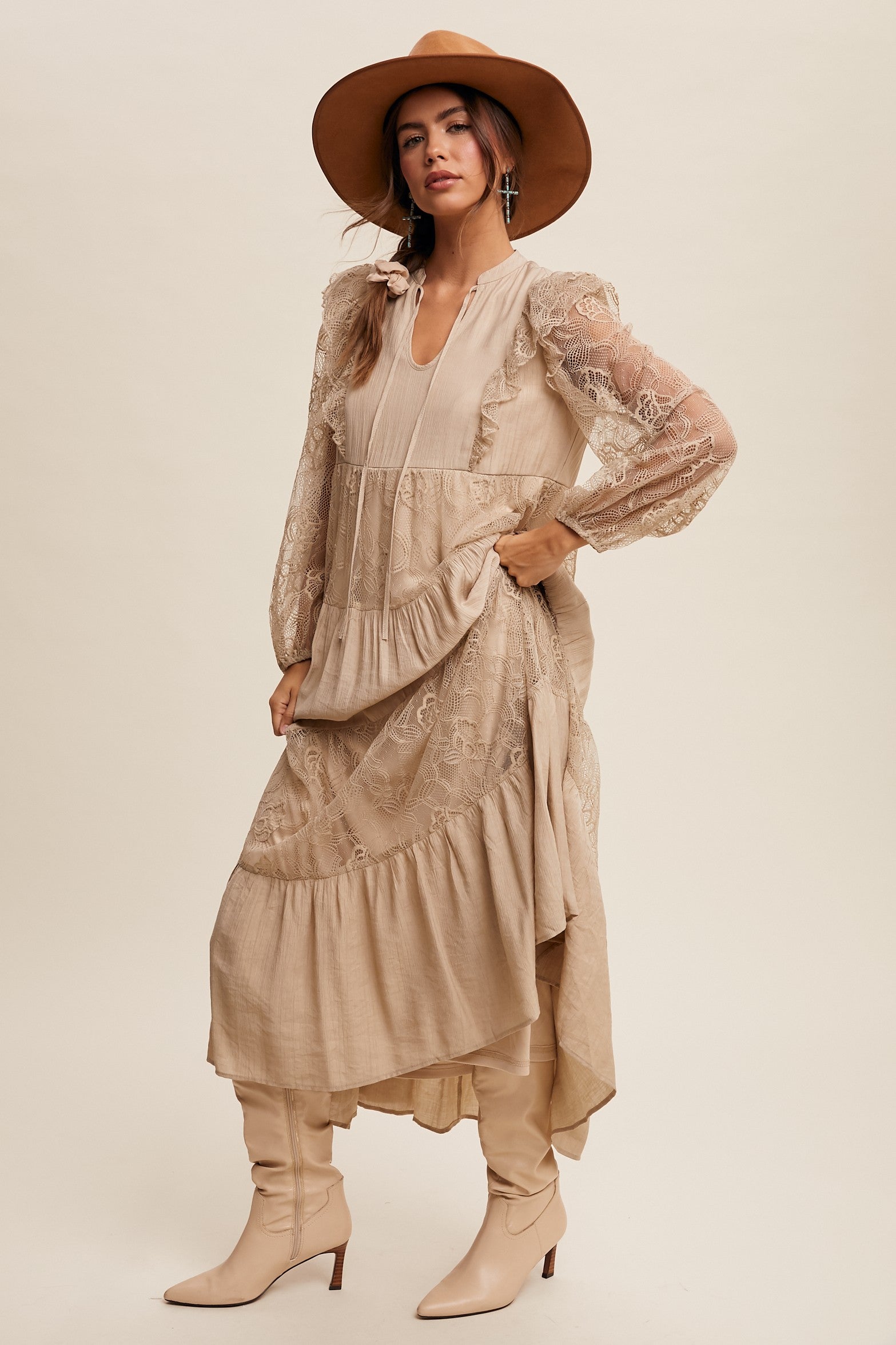 Bohemian Lace-tiered V-neck Maxi Dress - Image 7