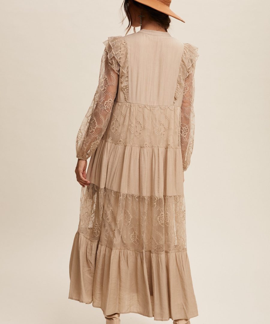 Bohemian Lace-tiered V-neck Maxi Dress