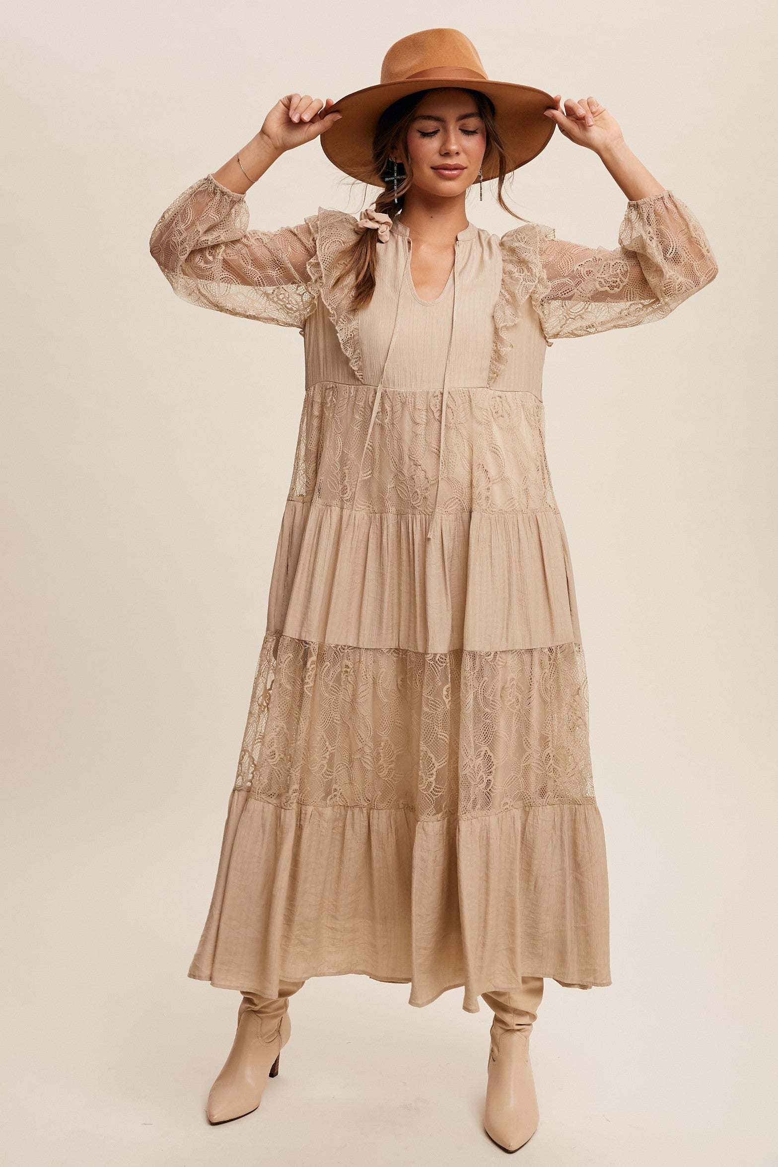 Bohemian Lace-tiered V-neck Maxi Dress - Image 4