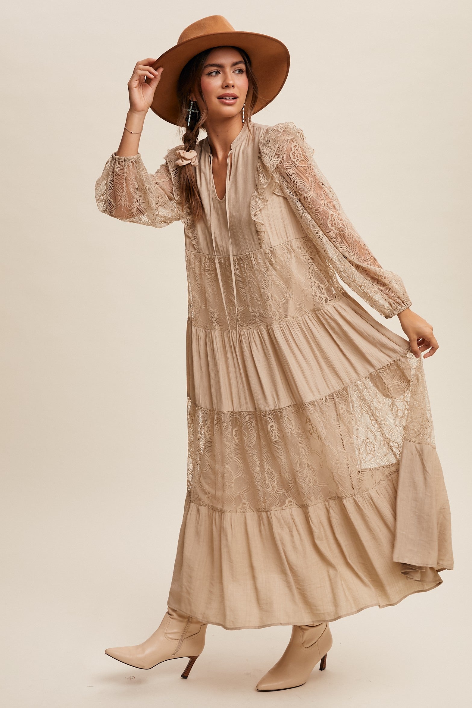 Bohemian Lace-tiered V-neck Maxi Dress - Image 5