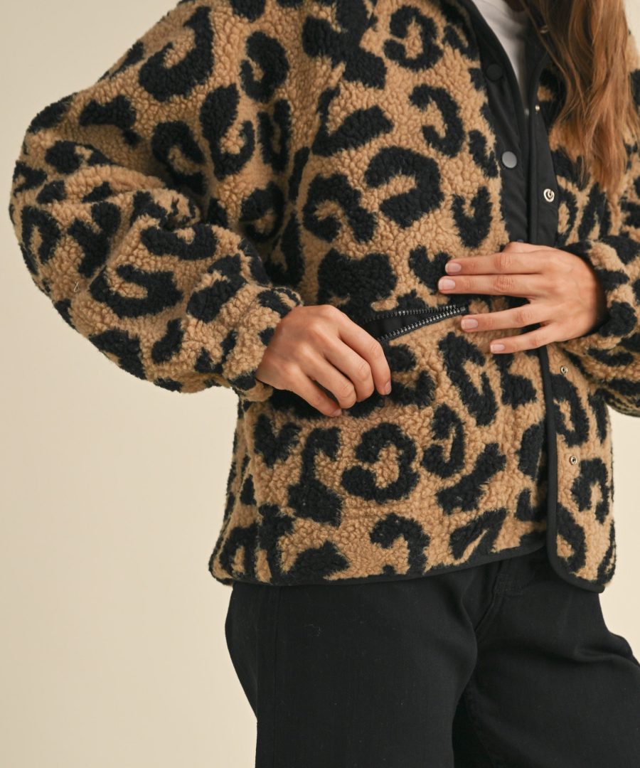 Leopard-print Oversized Sherpa Jacket