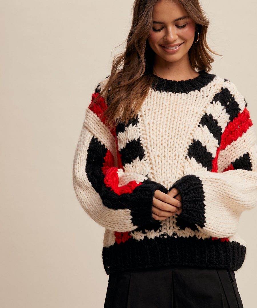 Geometric-patterned Oversized Chunky Knit Sweater