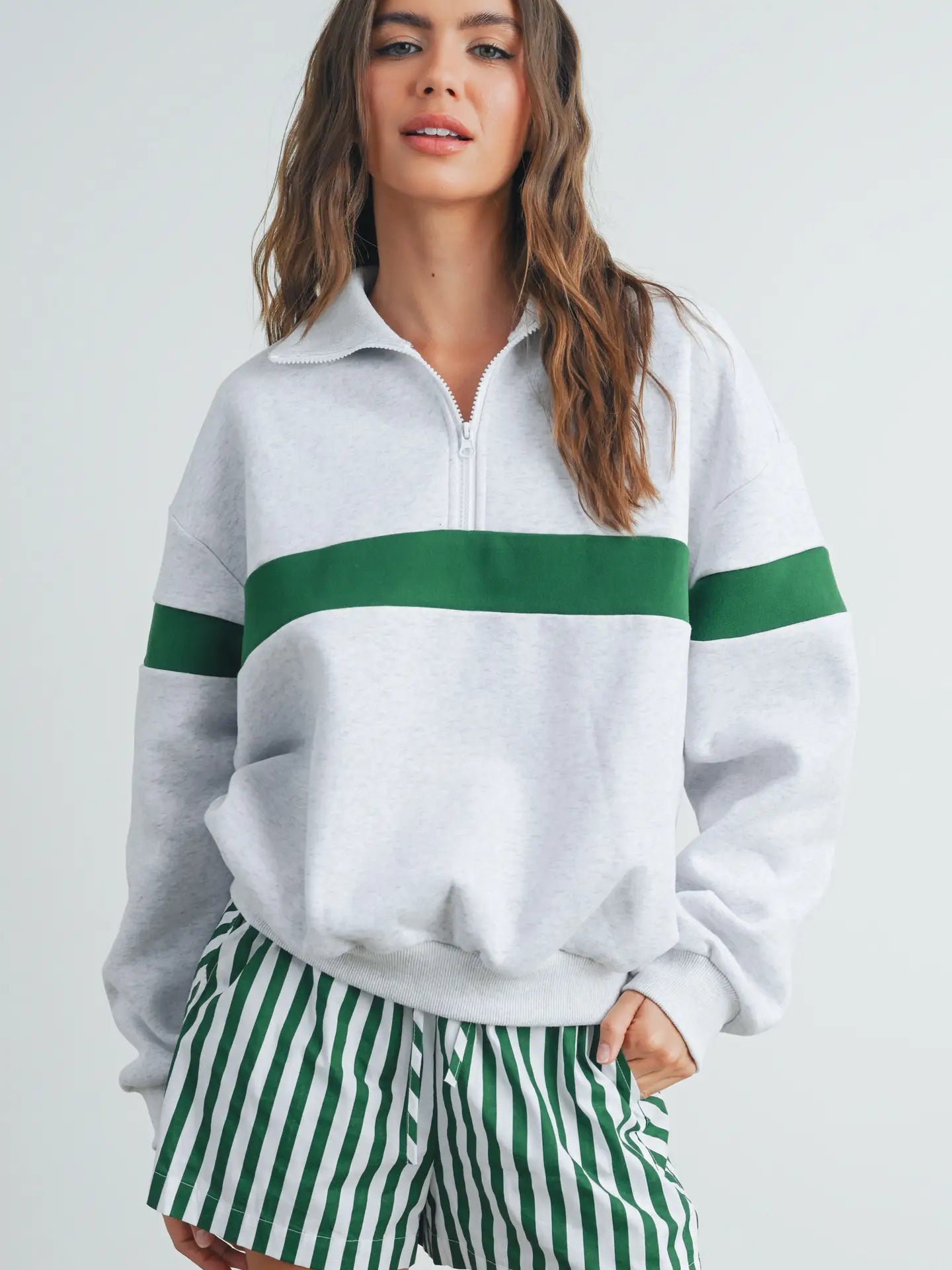 Varsity-inspired Quarter-zip Oversized Sweatshirt - Image 2
