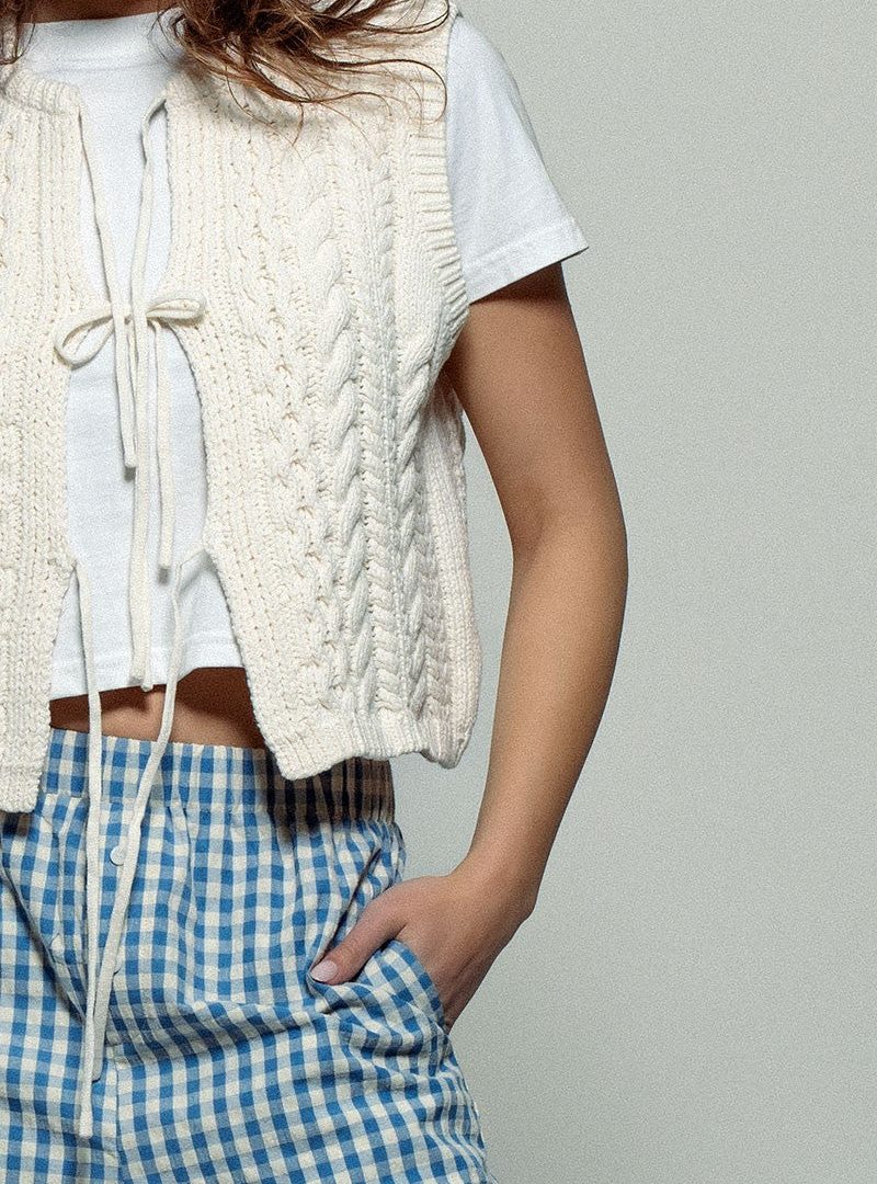 Lace-up Cable-knit Cropped Sweater Vest