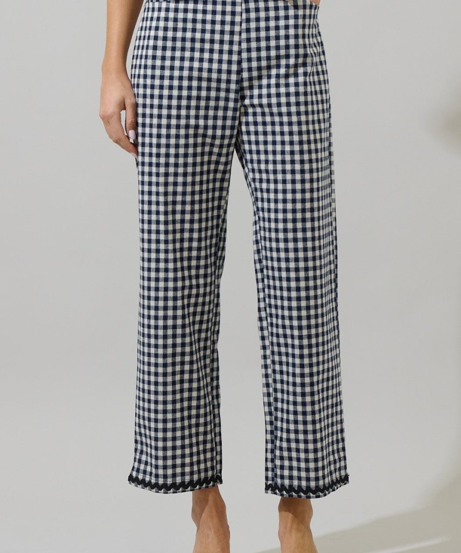 Scalloped-trim Gingham High-waist Capri Pants