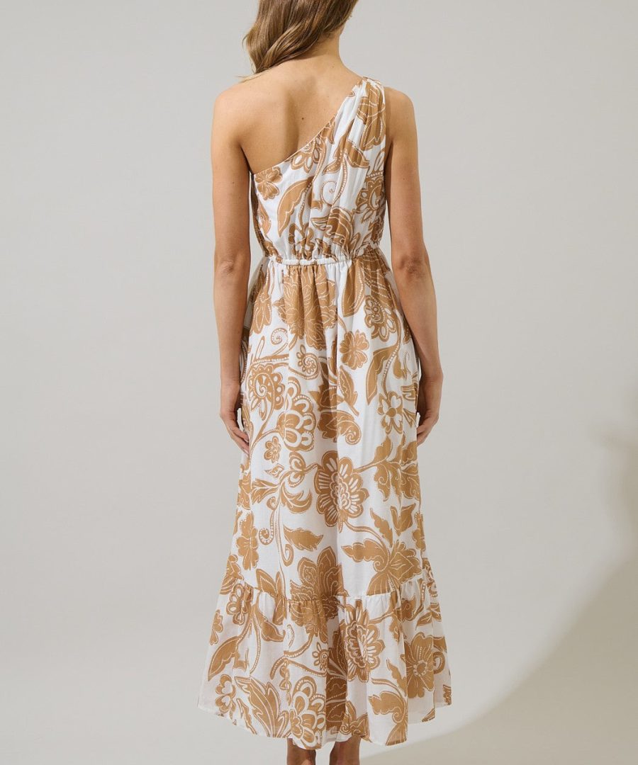 One-shoulder Floral-print Tiered Maxi Dress