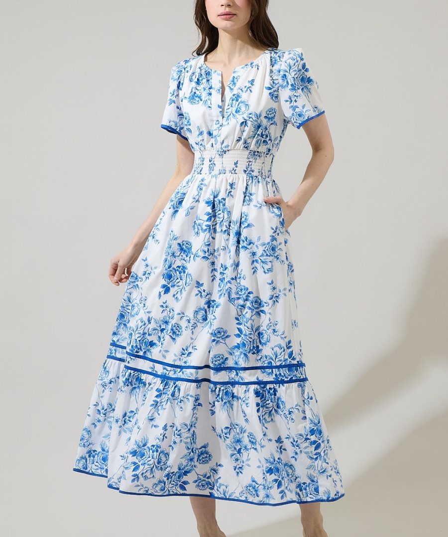 Floral-print Smocked Pockets Maxi Dress