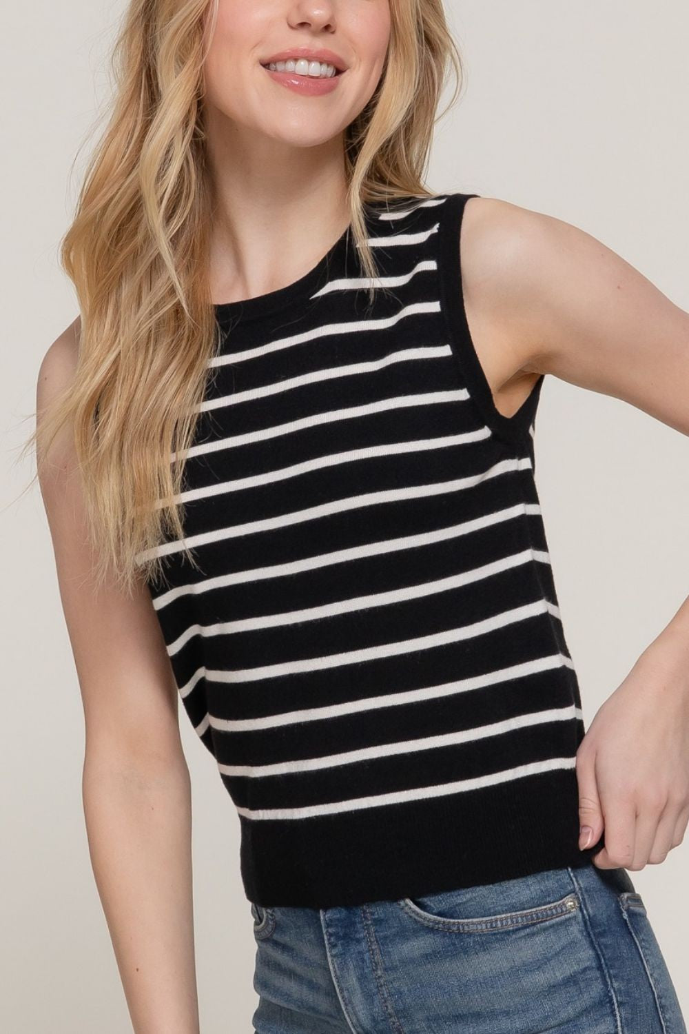 Cropped Striped Knit Tank Top - Image 2
