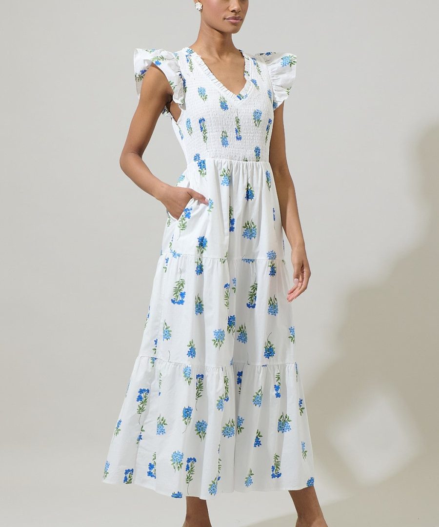 Flutter-sleeve Floral Print Maxi Dress