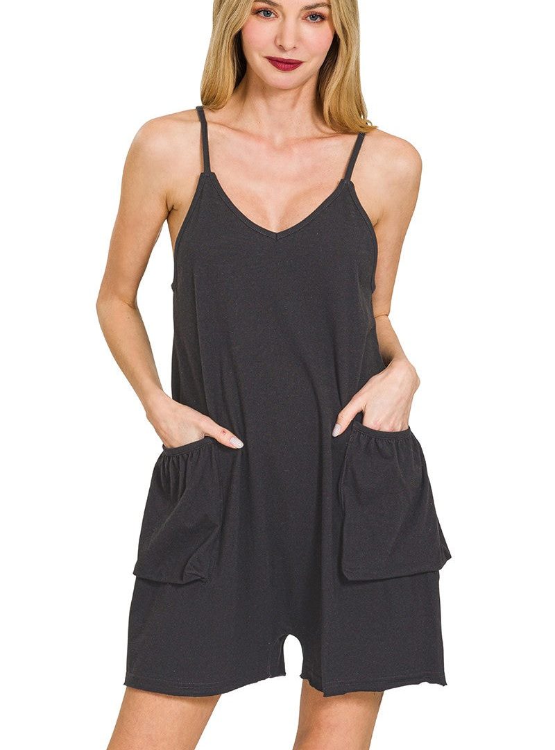 V-neck Patch-pocket Knit Romper