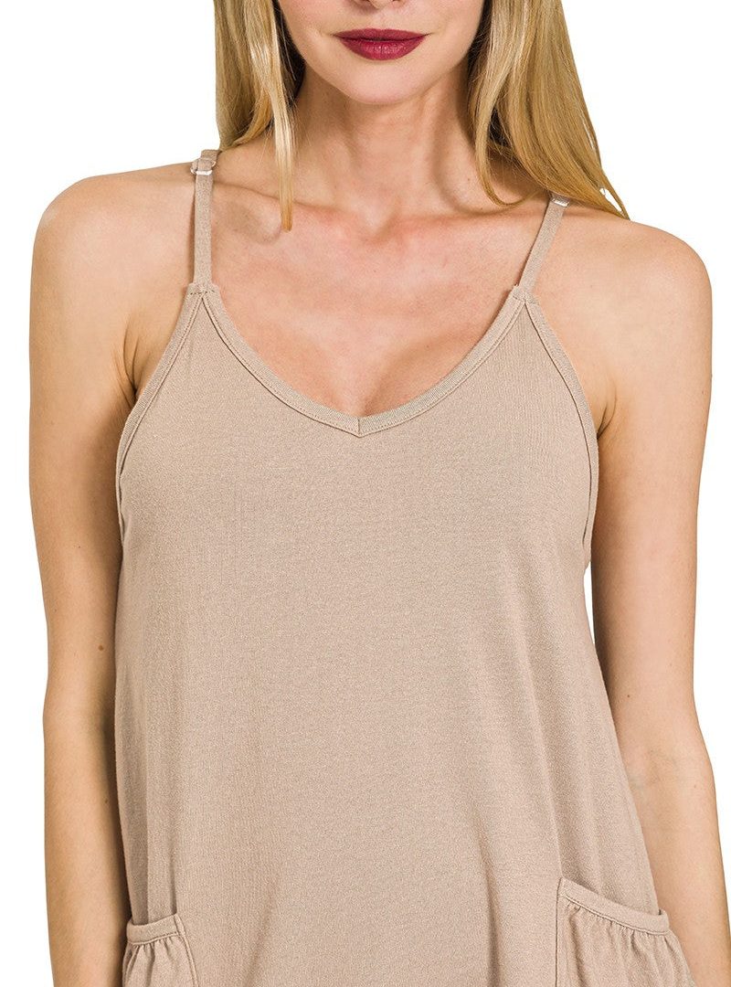 V-neck Pocketed Knit Romper