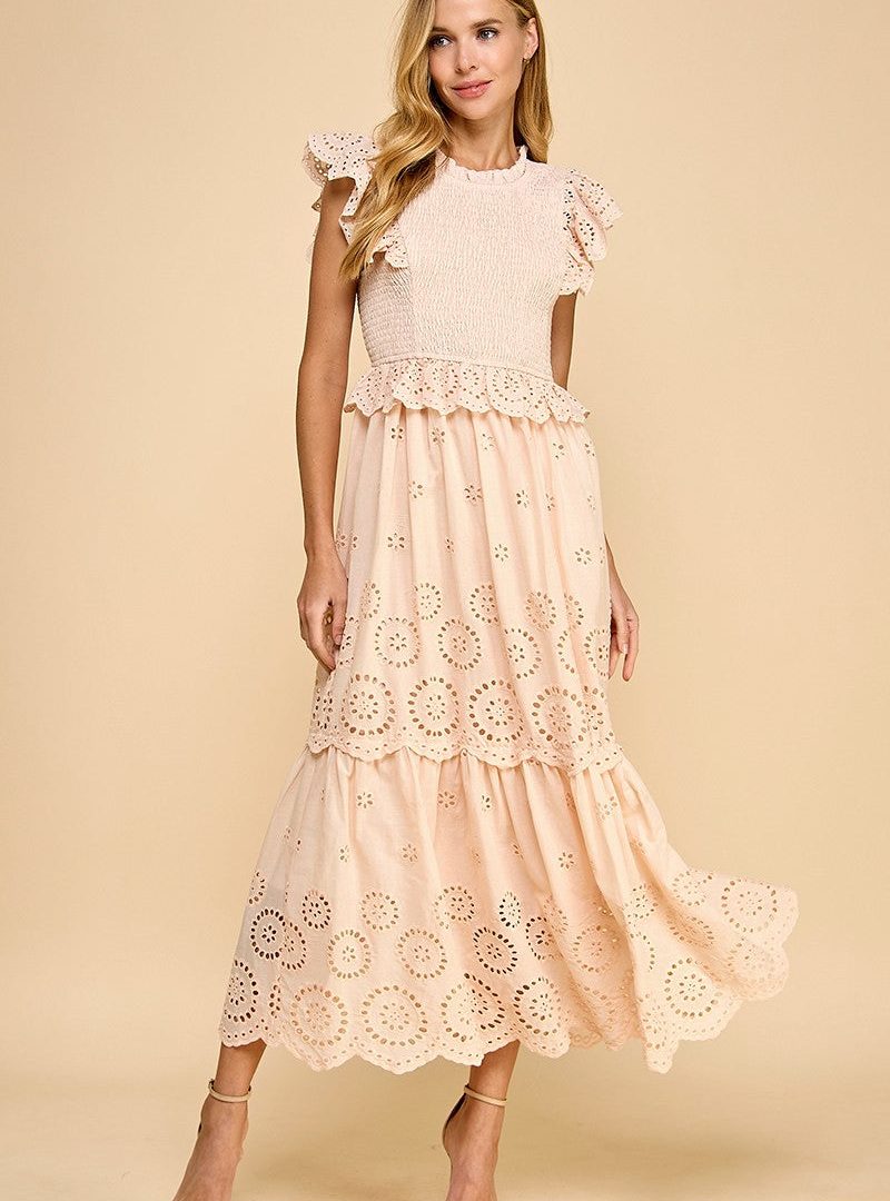 Eyelet-cutwork Tiered Maxi Dress