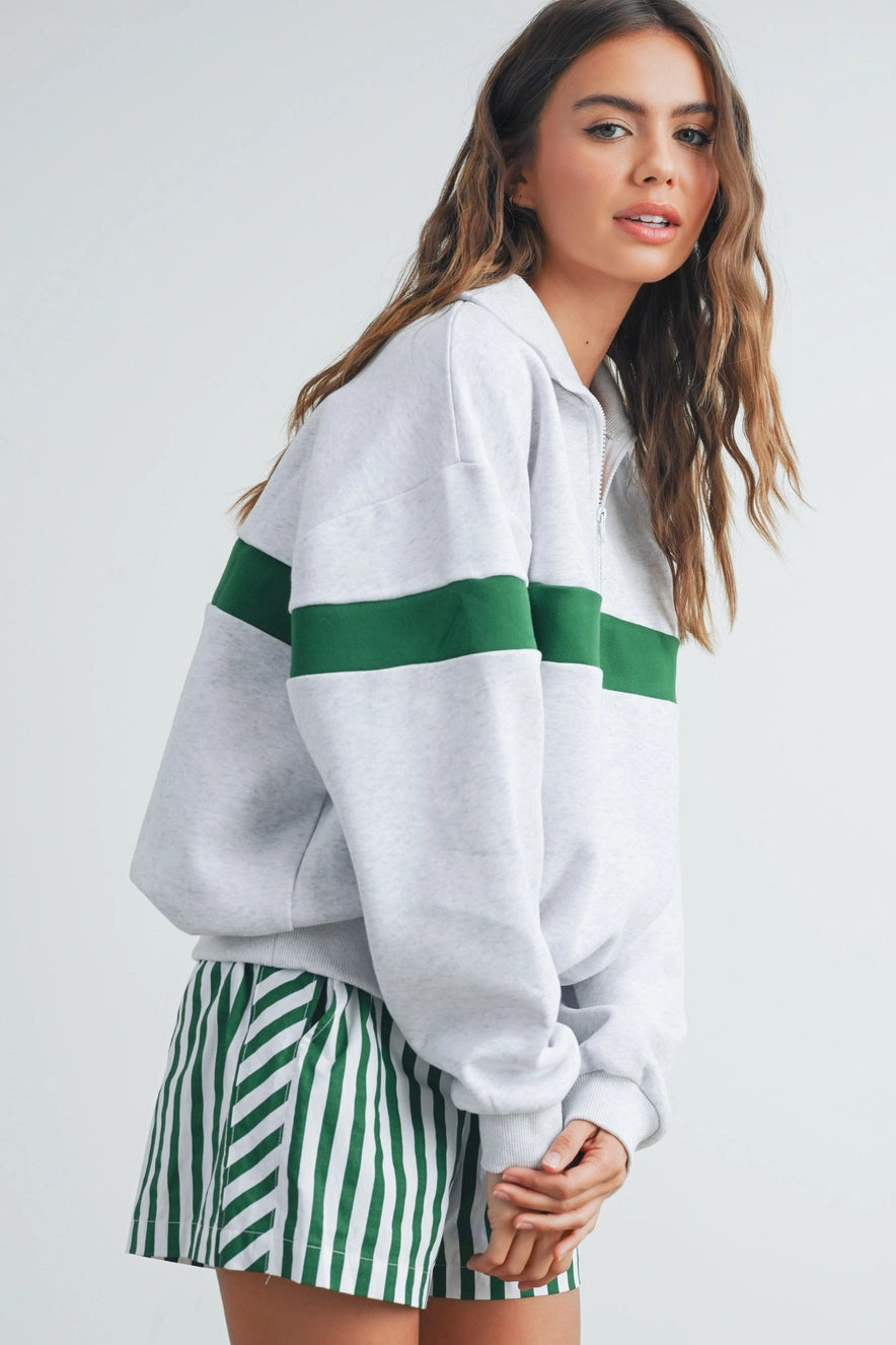 Varsity-inspired Quarter-zip Oversized Sweatshirt - Image 10