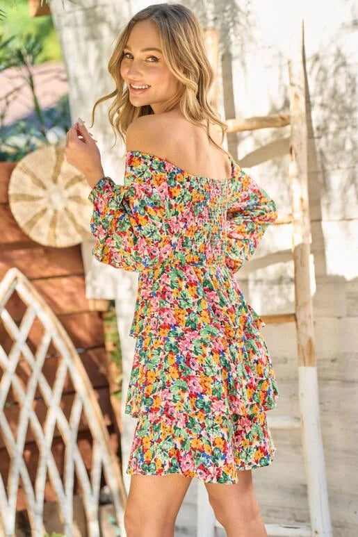 Bohemian Smocked Puffed Sleeve Floral Romper