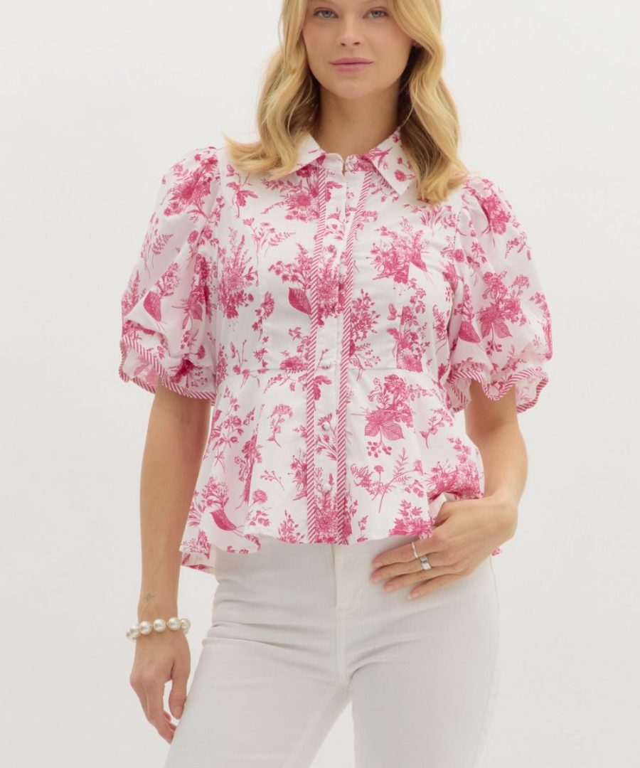 Puffed-sleeve Floral Print Blouse