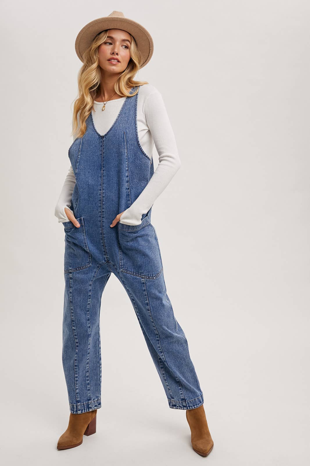 V-neck Adjustable Straps Denim Overalls - Image 10
