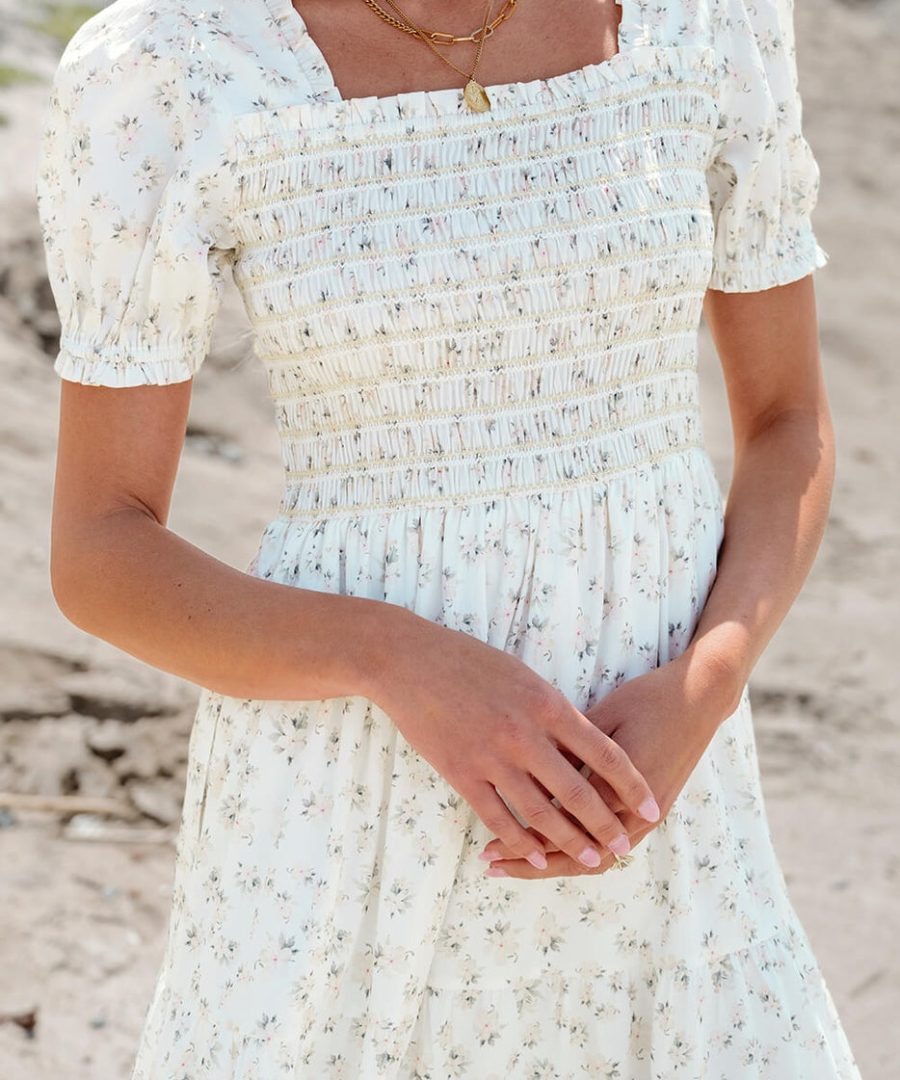 Bohemian Smocked Puffed Sleeve Square-neck Floral Maxi Dress