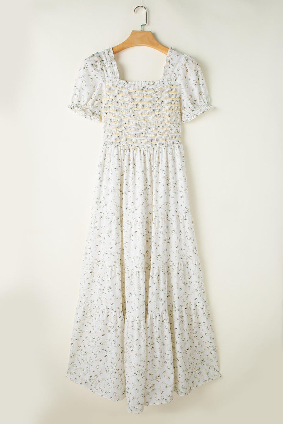 Bohemian Smocked Puffed Sleeve Square-neck Floral Maxi Dress - Image 3