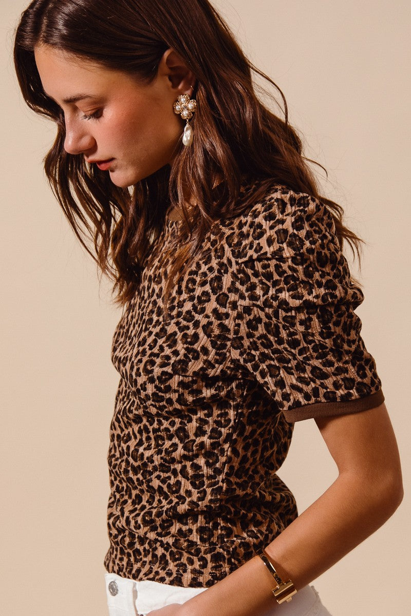 Puffed-shoulder Cropped Leopard-print Knit Top - Image 7