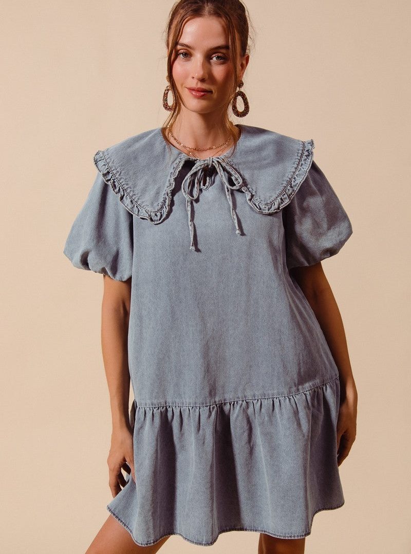 Peter Pan-collar Denim Mini Dress