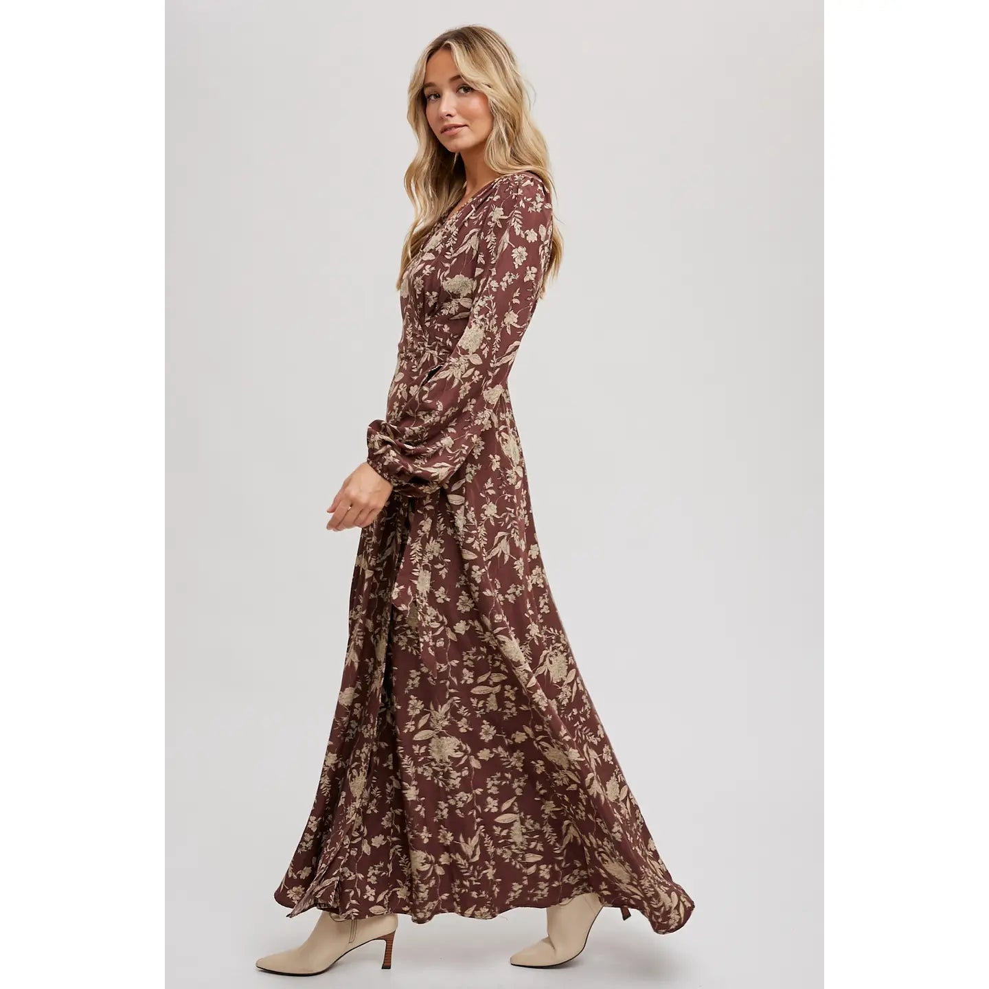 Puffed Sleeve Floral Wrap Maxi Dress - Image 5