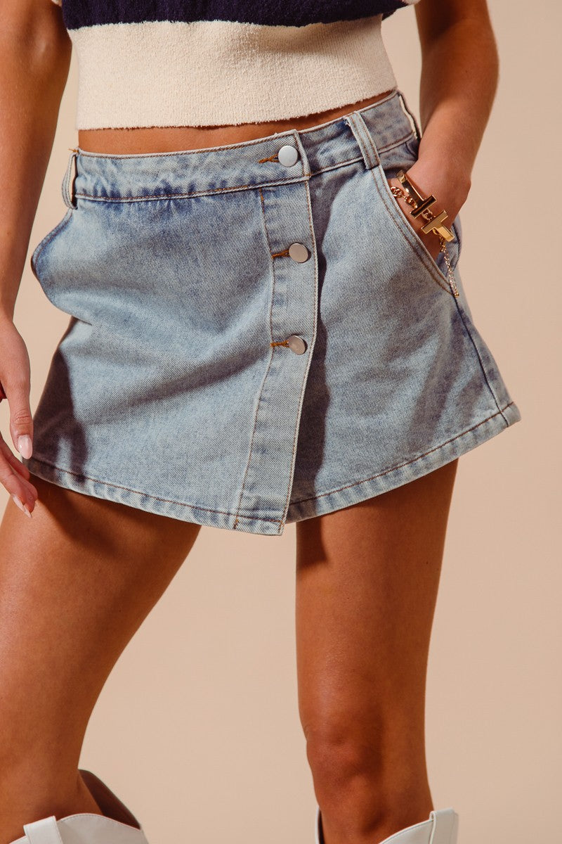 Asymmetric-wrap High-waist Denim Skort - Image 4