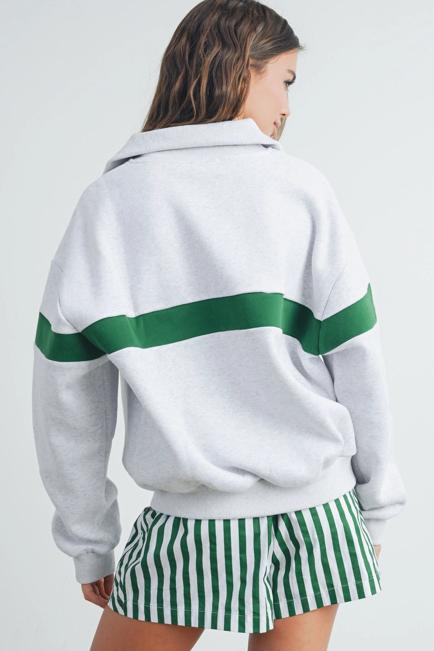 Varsity-inspired Quarter-zip Oversized Sweatshirt - Image 8
