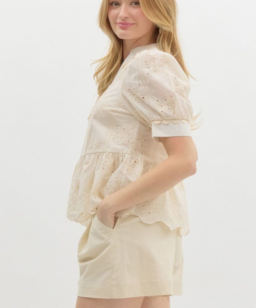 Eyelet-embroidered Peplum Top