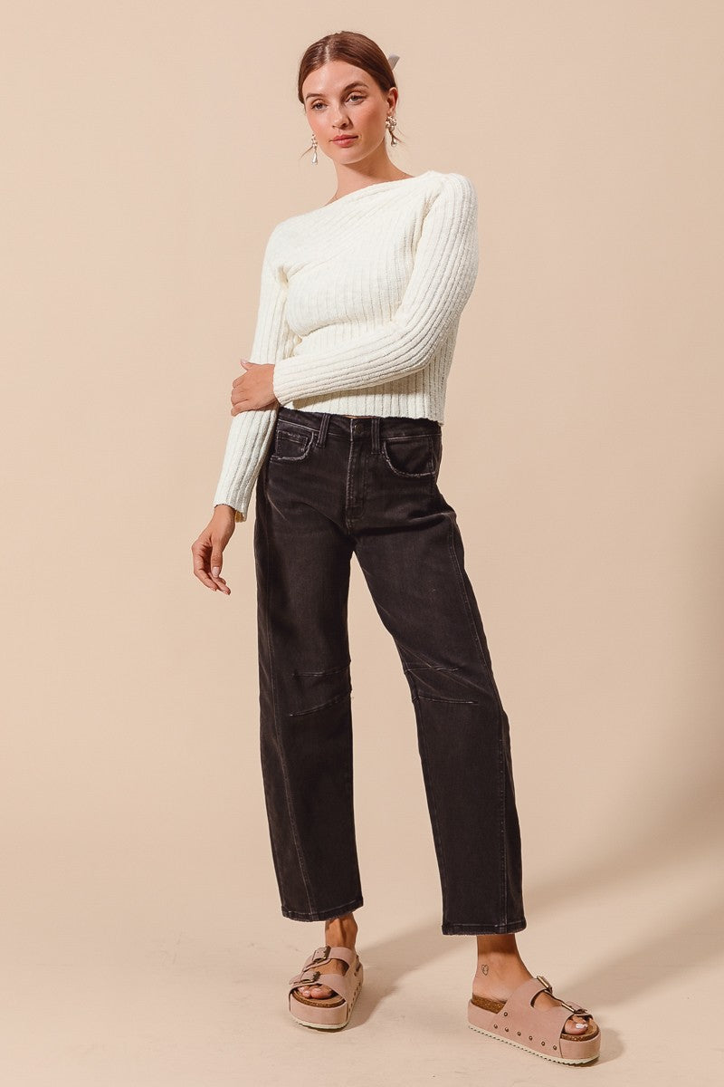 Knee-patch High-rise Cropped Wide-leg Jeans
