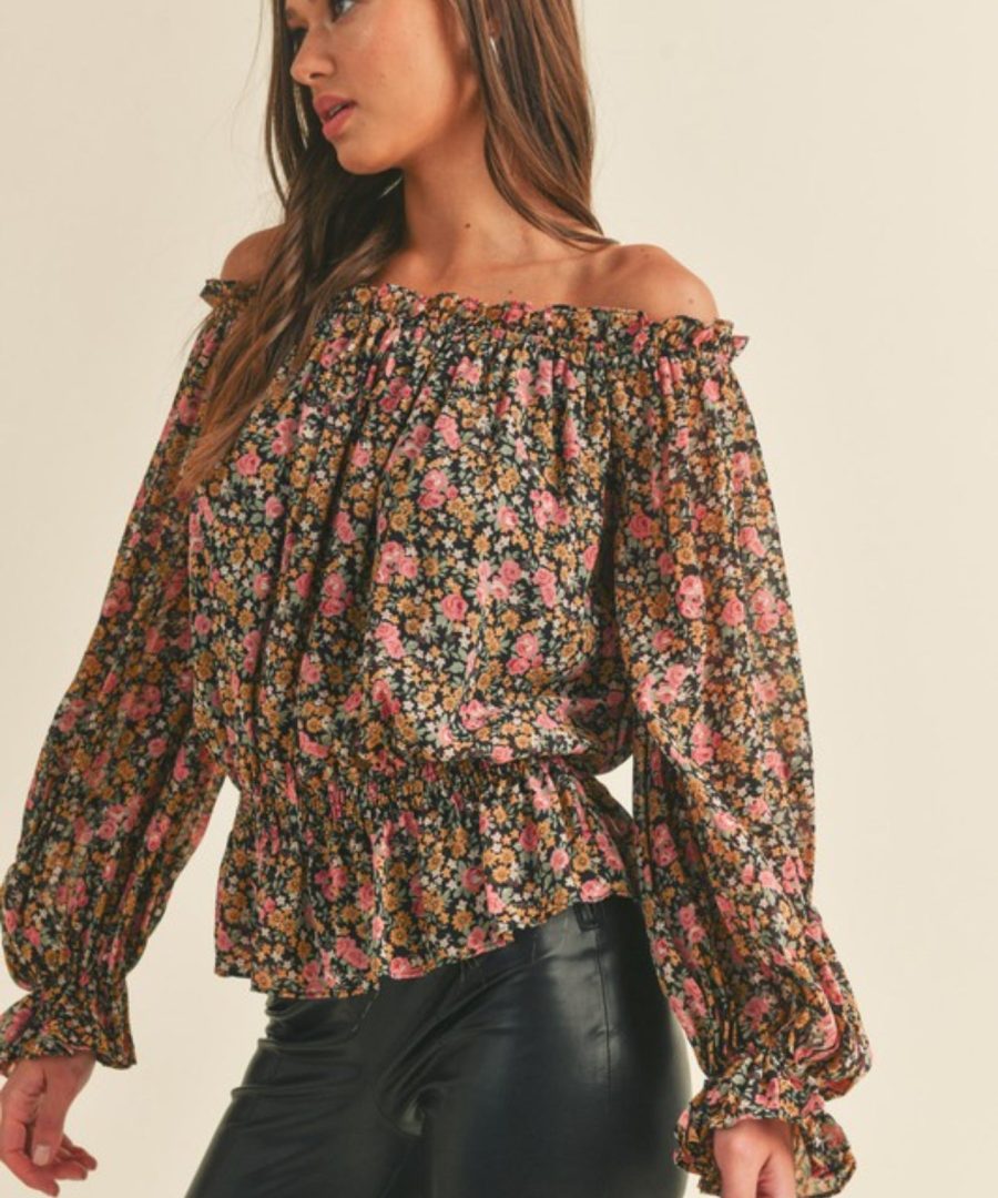Bohemian Ruffled Off-the-shoulder Floral Top
