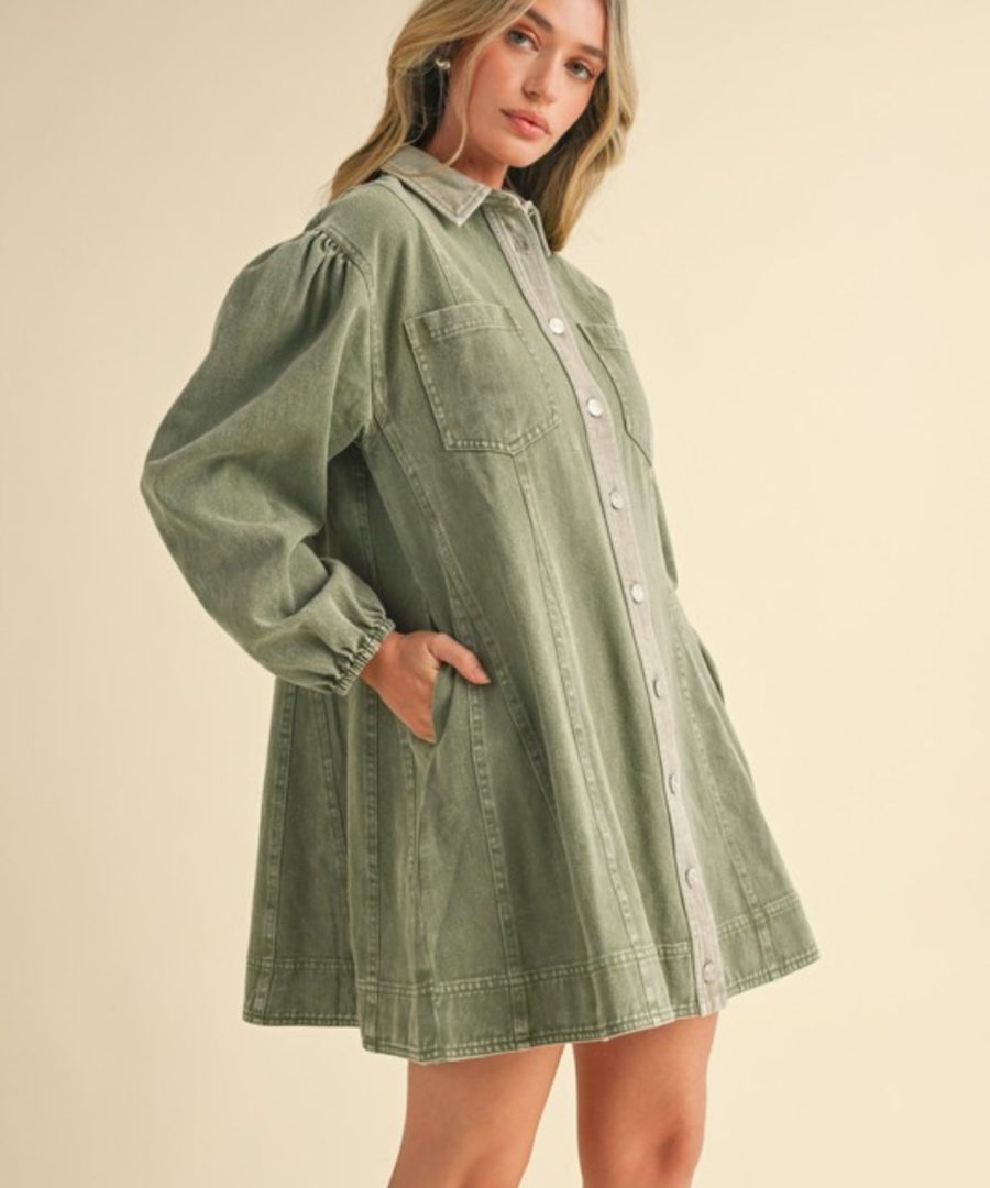Oversized Button-front Denim Mini Dress