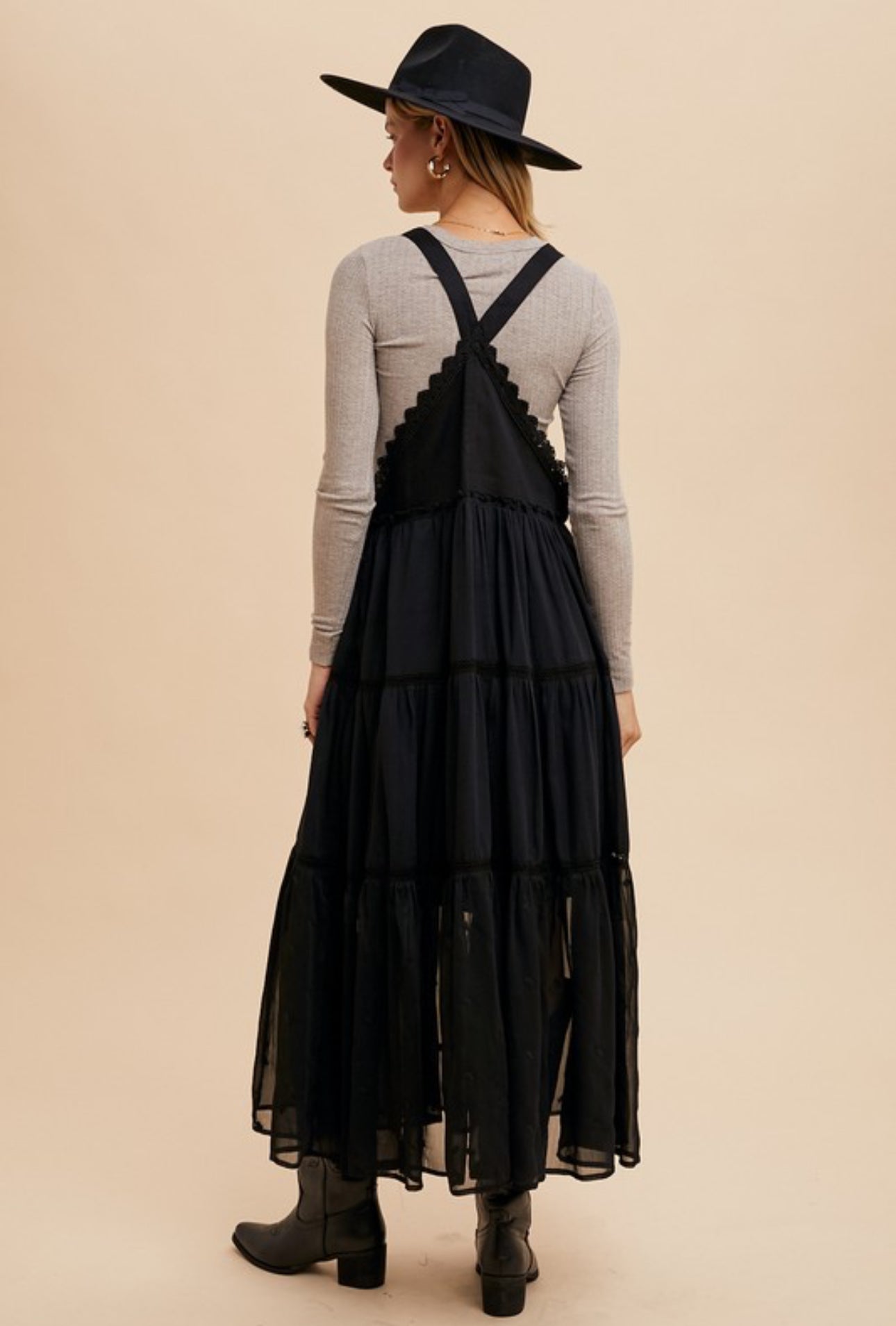Scalloped Trim Suspender-style Maxi Dress