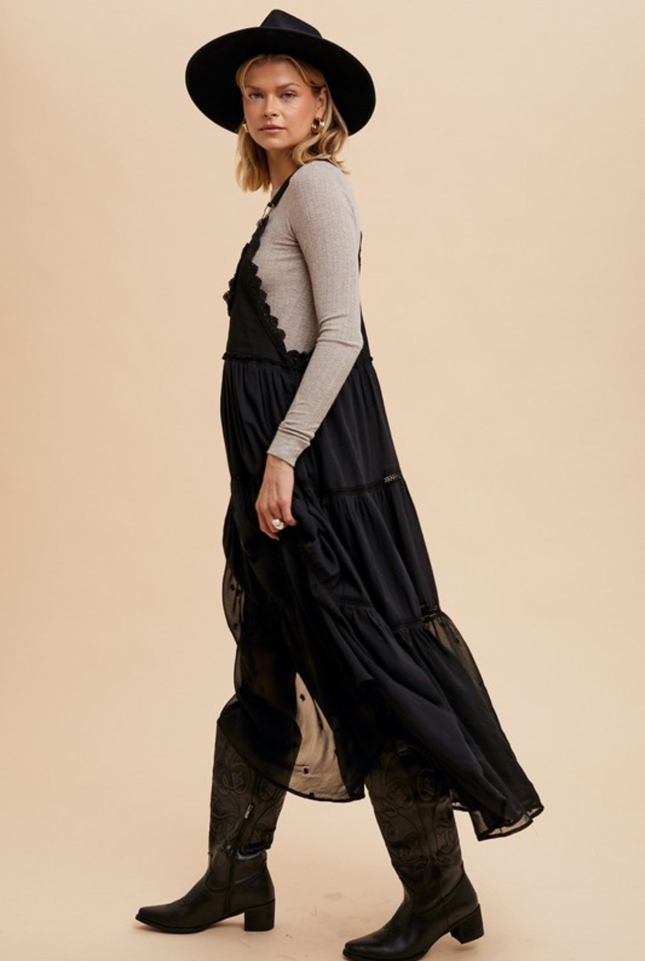 Scalloped Trim Suspender-style Maxi Dress - Image 3
