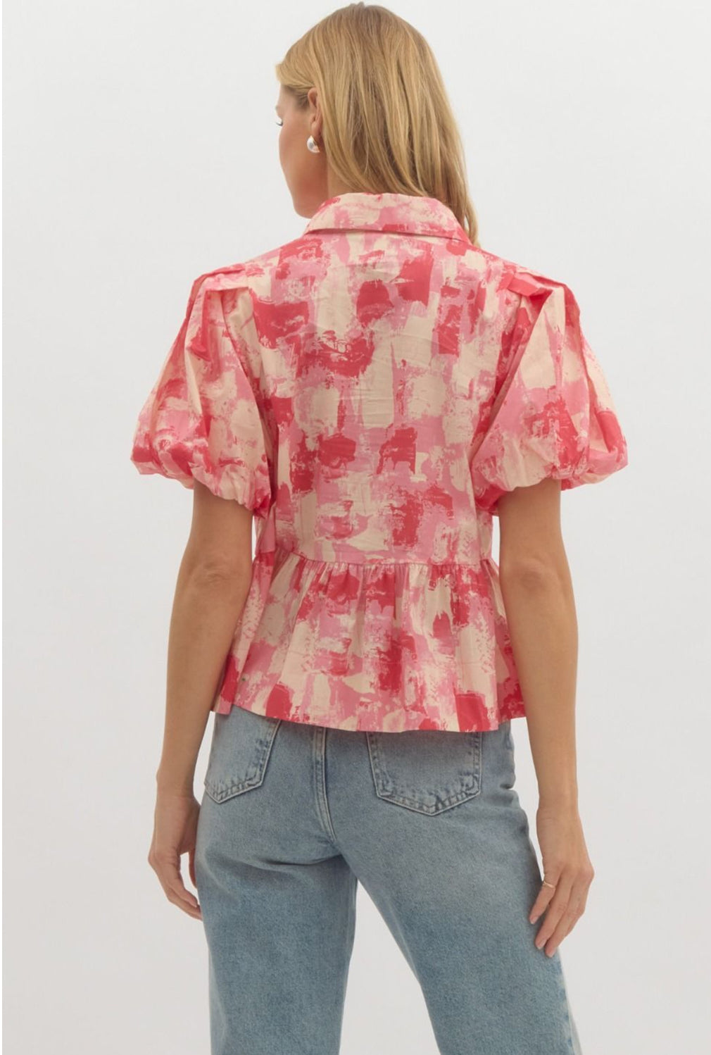 V-cut striped Vintage Abstract-print Peplum Top - Image 2