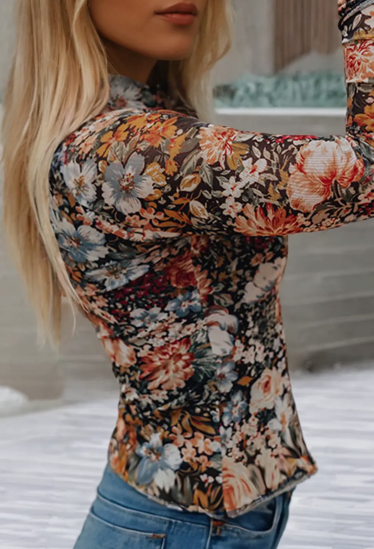 Vintage Floral High-neck Sheer Blouse - Image 8