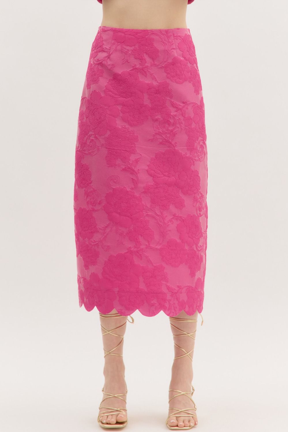 Scalloped-hem Floral Jacquard Midi Skirt - Image 3