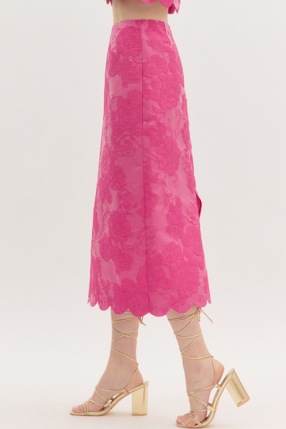 Scalloped-hem Floral Jacquard Midi Skirt - Image 2