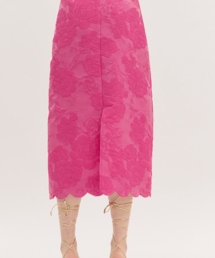 Scalloped-hem Floral Jacquard Midi Skirt