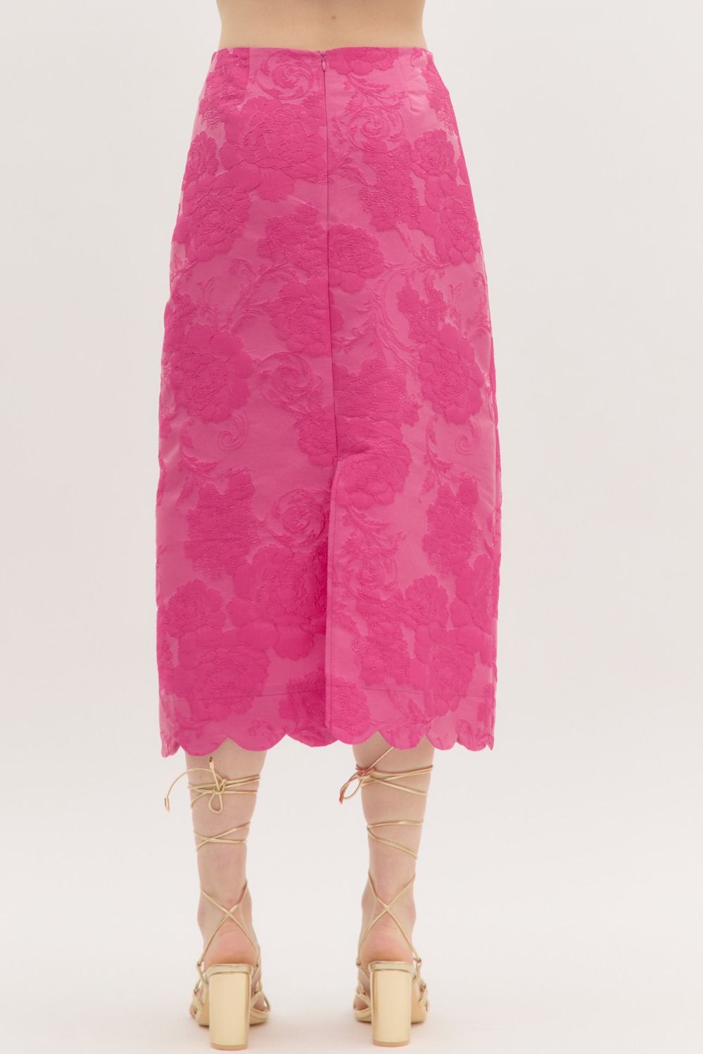 Scalloped-hem Floral Jacquard Midi Skirt