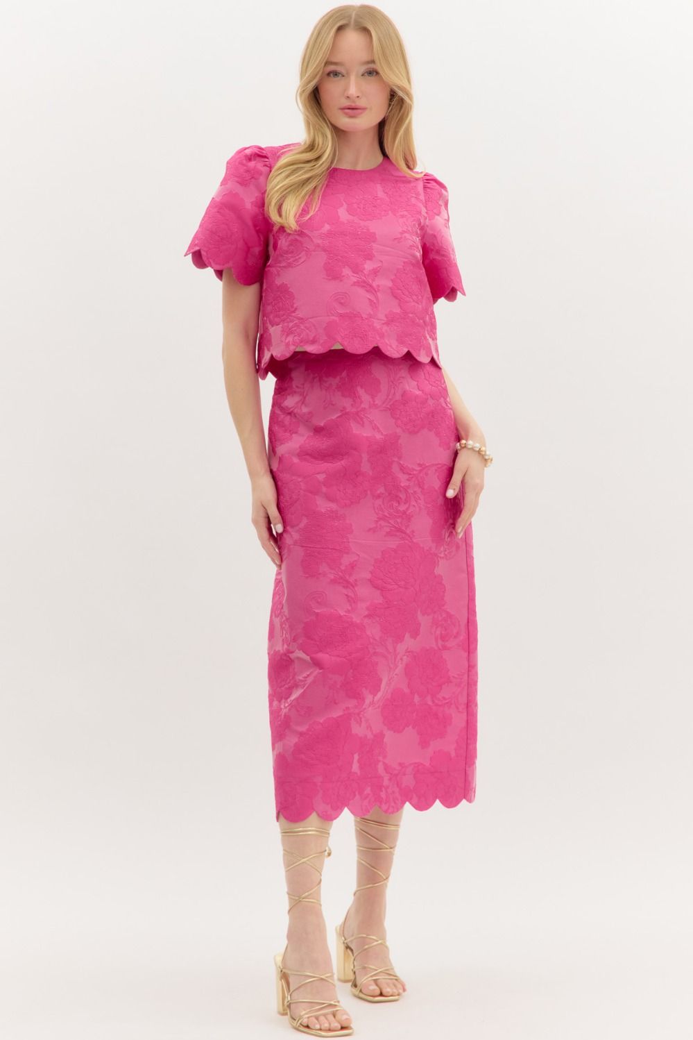 Scalloped-hem Floral Jacquard Midi Skirt - Image 7